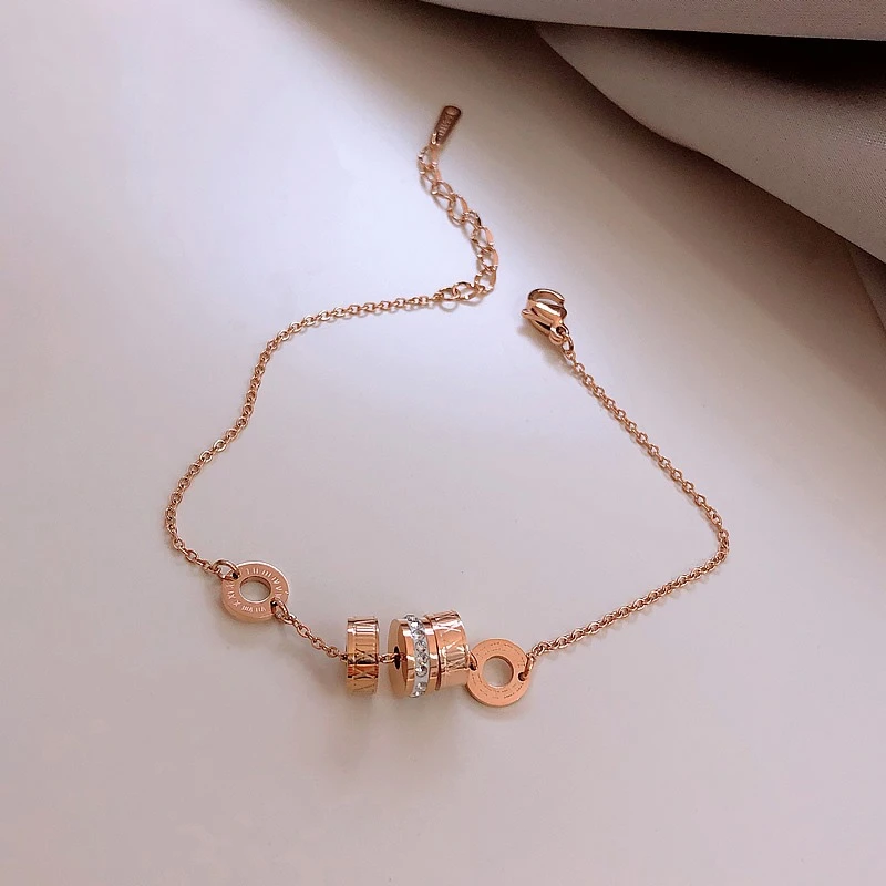 Joyería de marca de lujo para mujer, pulsera de acero inoxidable de oro rosa con números romanos, brazalete femenino con de cadena y enlaces| - AliExpress