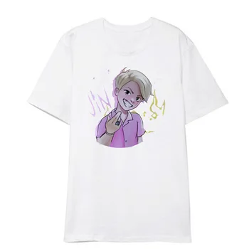

Kpop Bangtan JIN cartoon T-shirt Loose clothes k-pop bnagtan boys T-shirt Cotton Print white Tshirt short sleeve new arrivals