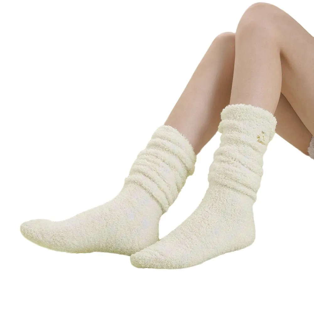 Теплые длинные Носки выше колена из флиса С вышивкой для женщин и девочек; забавные Носки; Calcetines Divertidos; Носки С Рисунком