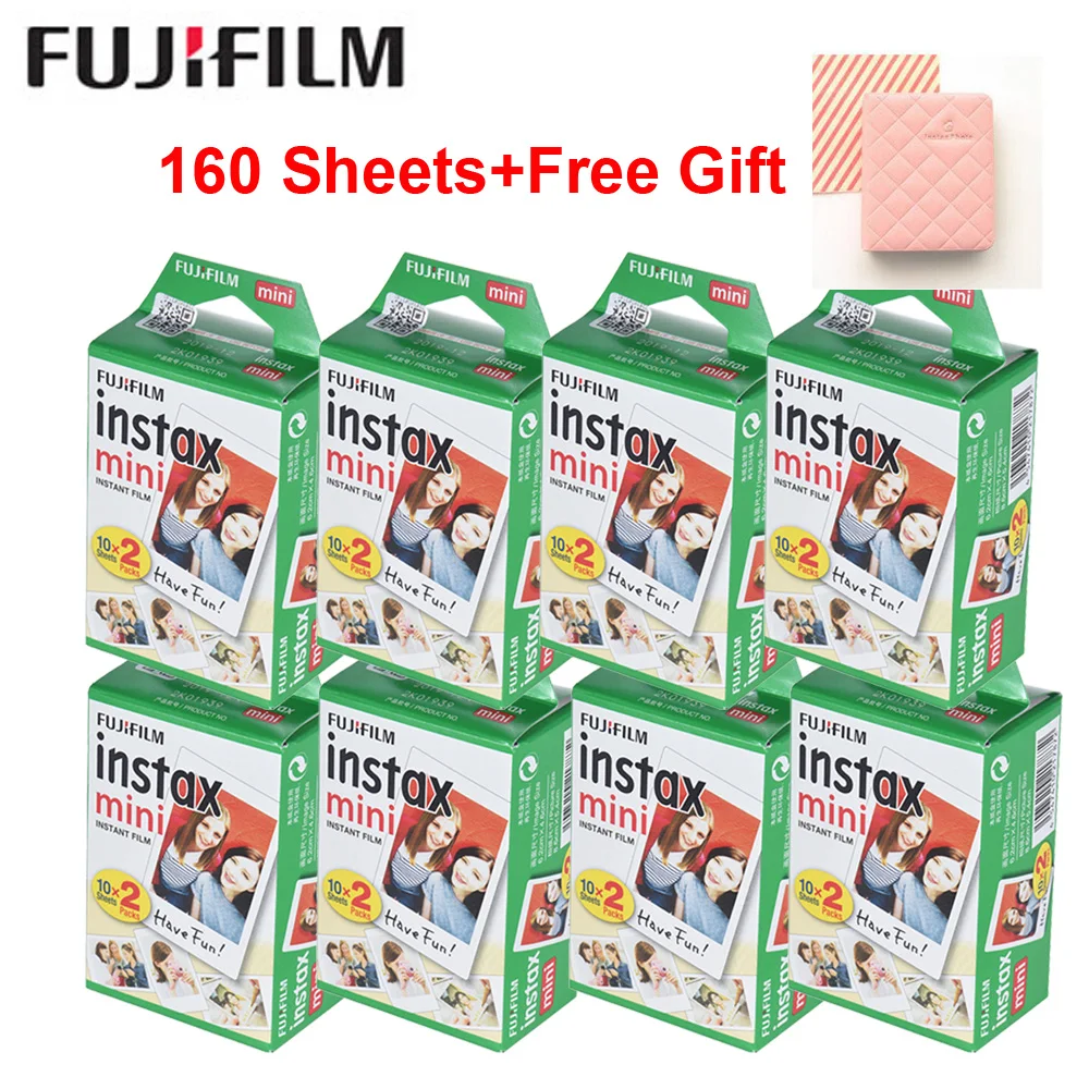 Белая пленка Fujifilm Instax Mini 10-200 листов для FUJI Instant Photo camera Mini 9 Mini 8 7s 70 90+ Бесплатный чехол для фотоальбома - Цвет: 160PCS