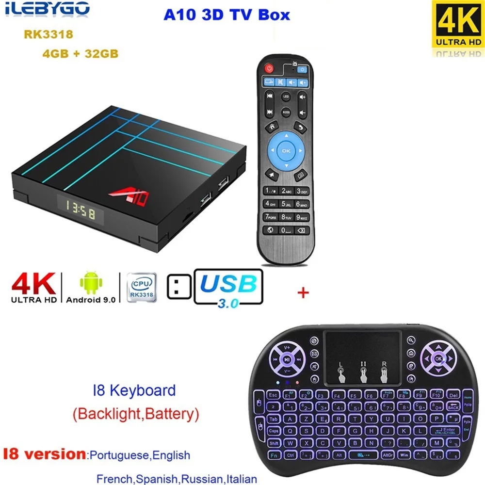 A10 Smart Android 9,0 Tv Box 4 Гб 64 Гб RK3318 четырехъядерный Youtube телеприставка 2,4G Wifi H.265 4K HDR медиаплеер Google Play - Цвет: 4GB 32GB I8