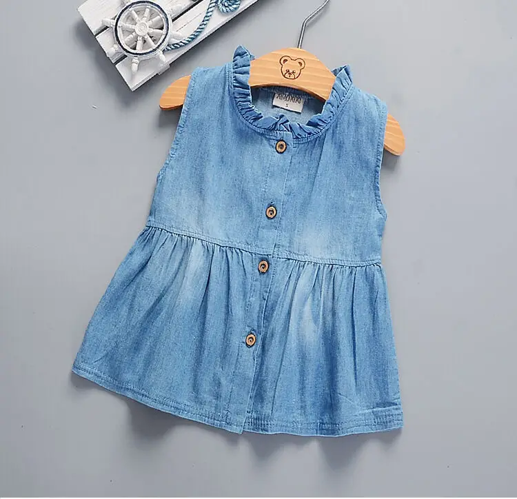 Baby Girl Kids Newborn Infant Bowknot Denim Dress Summer Clothes Blue Sleeveless 