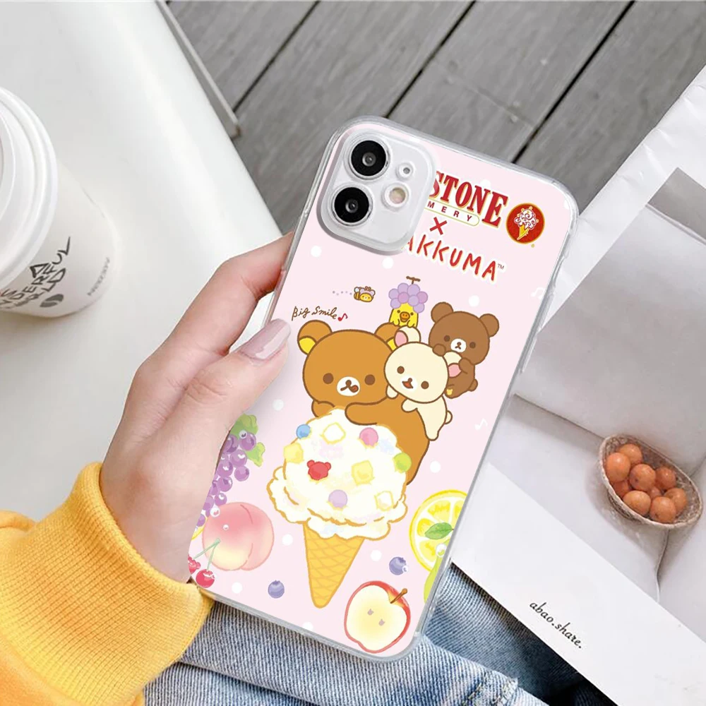Transparent Shell of Rilakkuma mobile phone For iPhone 11 12 Pro XS MAX XR X 7 8 6Plus SE 2020 Candy Soft Silicone Phone case cute iphone 7 cases
