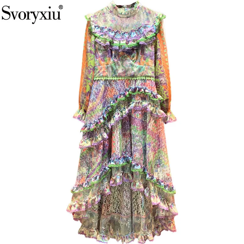 Svoryxiu Designer Fashion Autumn Party Lace Print