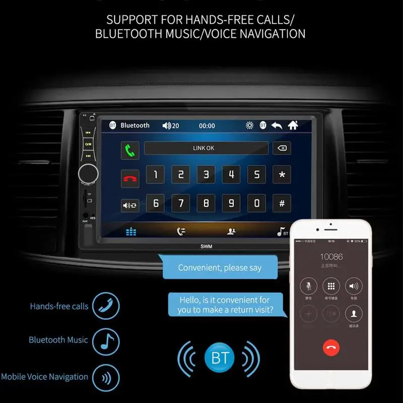7 дюймов 2 Din автомагнитола MP5 плеер с цифровым дисплеем HD беспроводной Bluetooth обратное изображение Поддержка TF карта Автомагнитола MP5 плеер