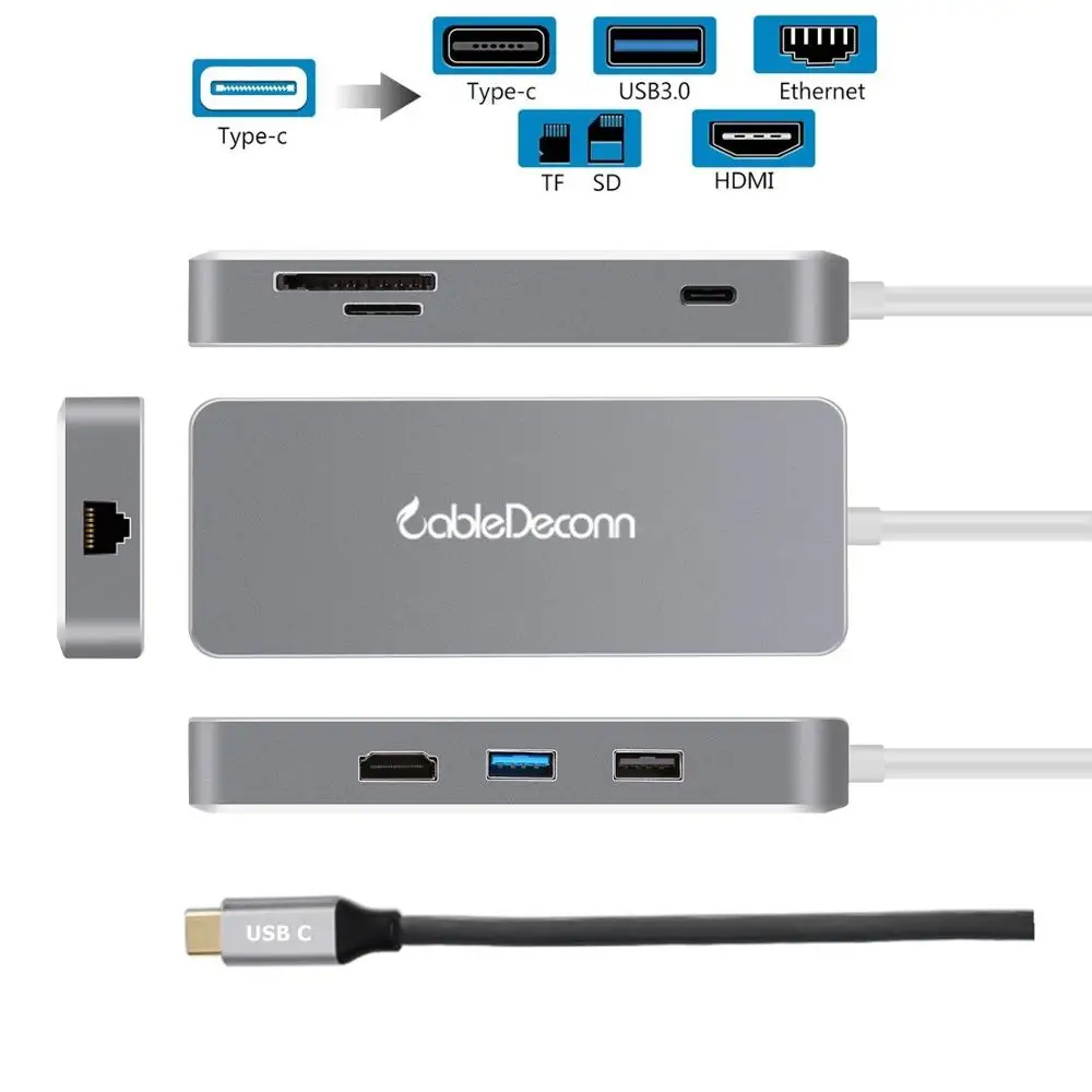 Usb c Тип к HDMI USB 2 0 3 концентратор RJ45 SD TF карта с PD зарядным портом адаптер для MacBook