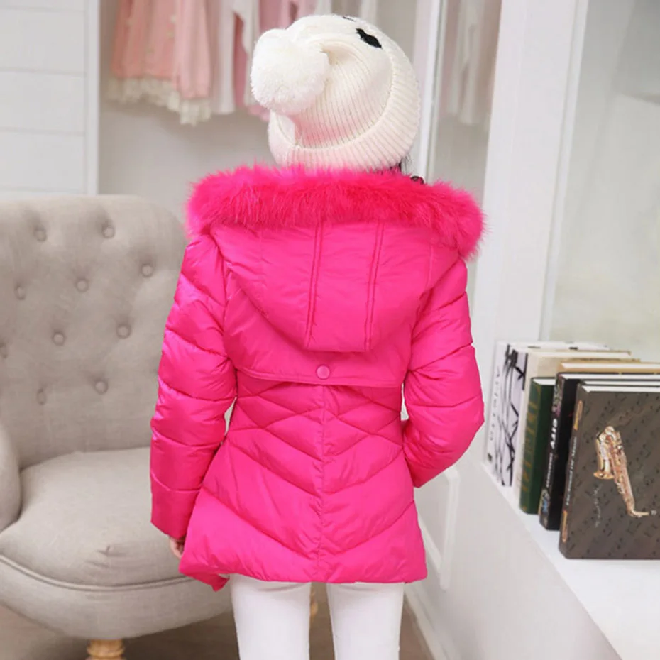 Теплая пуховая куртка для девочек Длинная зимняя парка с меховым капюшоном