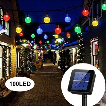 

100LED Solar Lamp Crystal Ball LED String Lights Outdoor Garden Light Flash Waterproof Fairy For Christmas Wedding Decoration