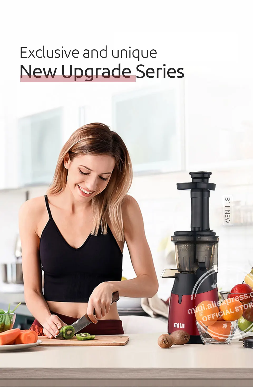 MIUI Mini Slow Juicer Screw Cold Press Extractor Patented Filter-Free Technology 2021 Electric Fruit & Vegetable Juicer Machine