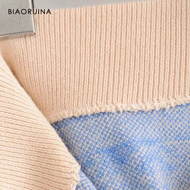 BIAORUINA, Женский жаккардовый Повседневный вязаный комплект из двух предметов с рисунком, базовый свитер, пуловер+ модная прямая вязаная юбка