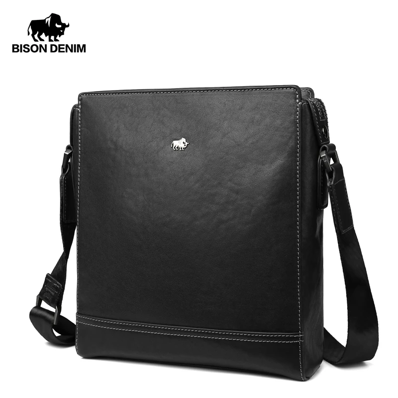 

BISON DENIM Bag Men Classic Genuine Leather Crossbody Bag Business Shoulder Bag Large Capacity Ipad Messenger Bag N20015