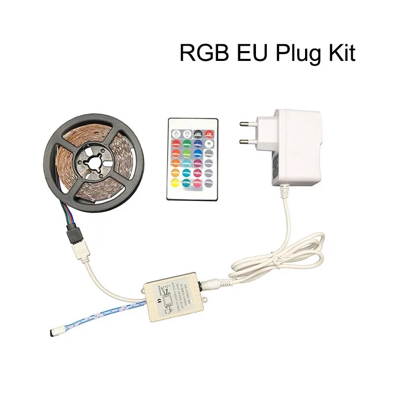 DC 12 В 5 м 3528 Светодиодный светильник RGB лента диод 300 светодиодный s+ 24key ИК пульт дистанционного управления белый/теплый белый/синий/красный/зеленый+ адаптер - Испускаемый цвет: RGB 5M EU Plug Kit