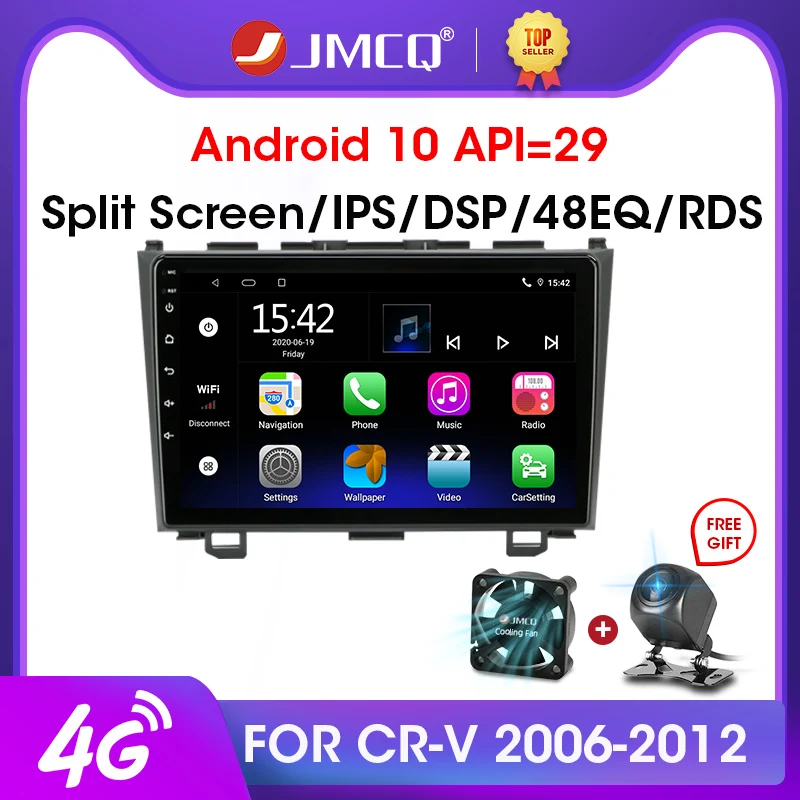 JMCQ 2Din Android 10 Head Unit CarPlay Car Radio Multimedia Video Player for Honda CRV CR-V 3 RE 2006-2012 Navigation GPS 2 Din