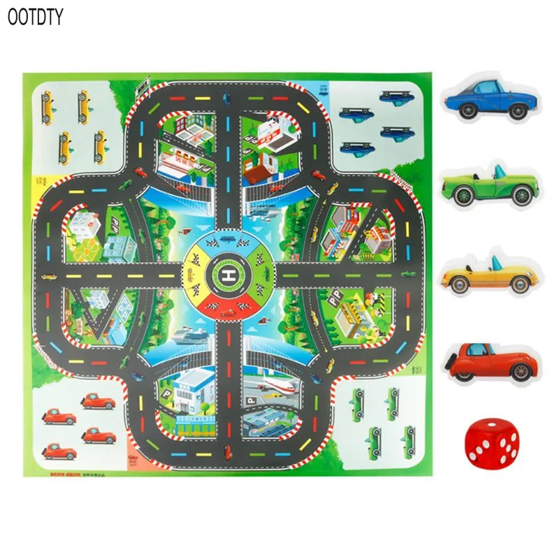 OOTDTY Kids Baby Play Mat Chinese and English Car Flying Chess Racing Game Map Pad Children 4