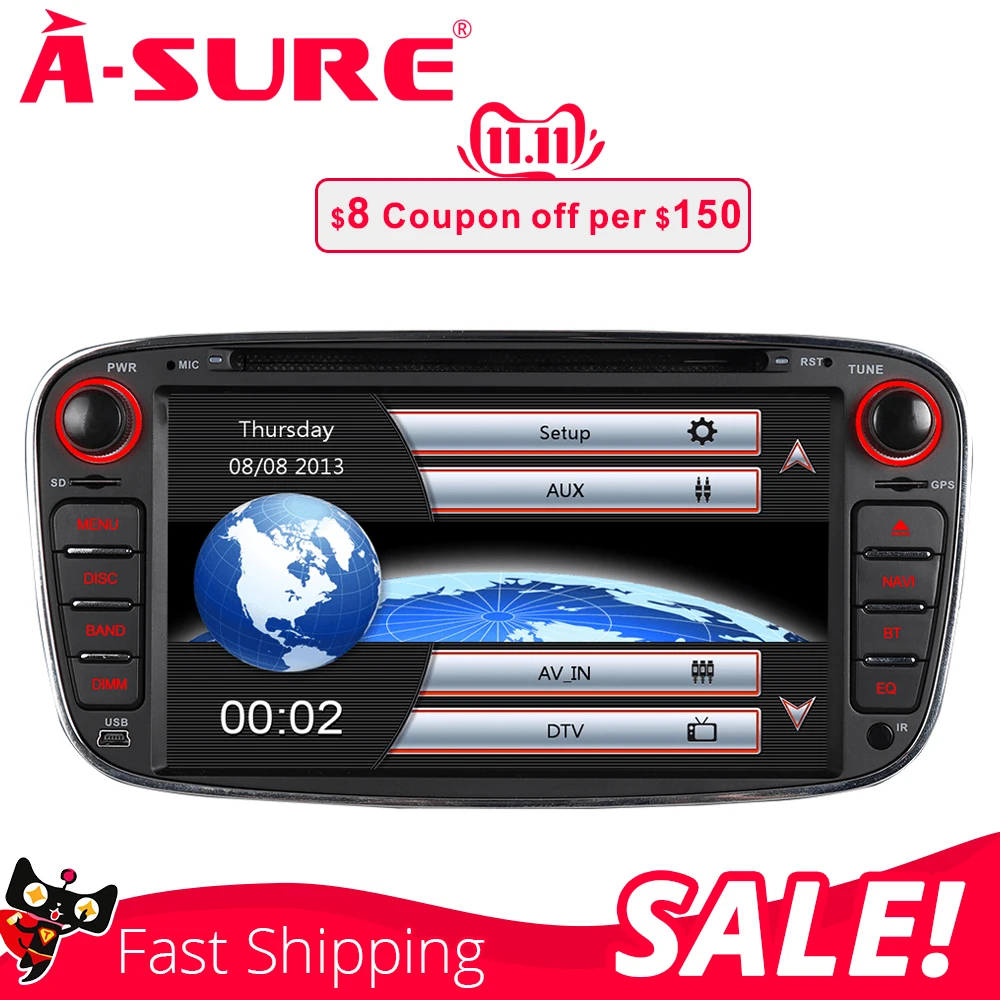 Clearance A-Sure 7" Car Auto Radio GPS Player DVD Navigation For Ford Mondeo Focus Galaxy S-Max C-Max Kuga Rear USB Port & Dual DAB+ 1