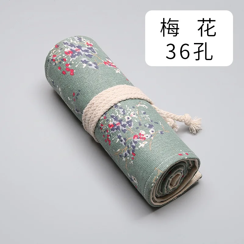 36 holes Japanese style elegant canvas pen curtain School Stationary Pen Brush Bag marking pen bag National Embroidery Pencils Pouch Bag - Цвет: 36 holes