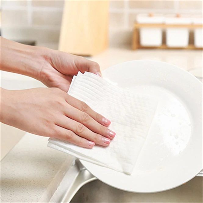 50PCS/Pack Wood pulp Kitchen Cleaning Cloth Disposable Rags Wiping Scouring Pad Dishcloth Bathroom Washing Cloth Party cleaning