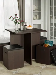 Juego de mesa de comedor compacta de 5 piezas con otomanas de almacenamiento, juego de comedor de cocina que ahorra espacio, mesa cuadrada para espacios pequeños