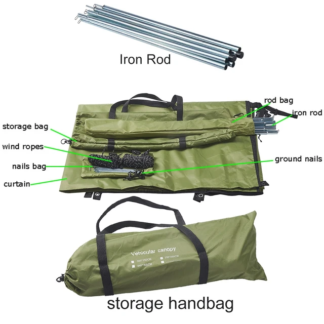 Autó Csomagtartó Kemping Sátor Ponyvás Napsütés Vízálló Hordozható Oldalán Napellenző Tetőtéri Nap Menedék Árnyékos Lombkorona Kültéri Utazási Túrázás - Image 4