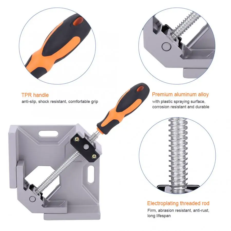 Одинарная Ручка 90 градусов Алюминиевый сплав под прямым углом Деревообработка Сварка угловой зажим вращение челюсти деревянная прищепка