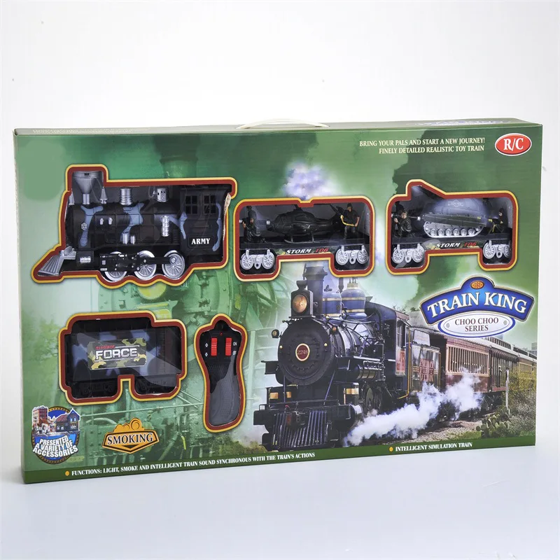 

Model Steam Classical Smoke Train Children Remote Control Light And Sound Smoke Military Rail Train Toy