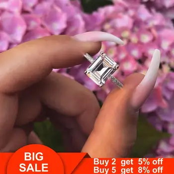 

Charm Female ring 925 Sterling silver Emerld cut AAAAA zircon cz stone Engagement Wedding Band Rings for women Bridal Jewelry