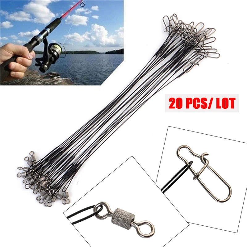 

20pcs/lot Anti Bite Steel Fishing Line Steel Wire Leader With Swivel Fishing Accessory Lead Core Leash Fishing Leader Wire