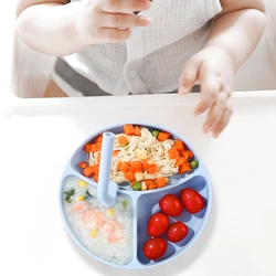 Bol d'aspiration divisé en Silicone de qualité alimentaire, 1 ensemble, assiette d'alimentation pour enfants, plat Anti chaud pour bébés en bas âge pour enfants 