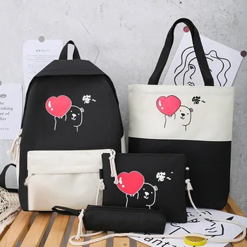 

4PCS/SET Kids School Bags Women Nylon Backpack Children Korea Shoulder Bag Cute Satchel Schoolbag For Girls Mochila Escolar 2020