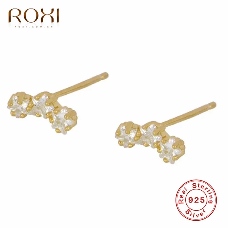 ROXI, новинка, серьги в виде новой луны и звезд, 925 пробы, кристалл, циркон, маленькие серьги-гвоздики для женщин, серьги в Корейском стиле