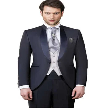 

Traje ajustado de un botón para hombre para chaqueta de boda + Pantalones + chaleco 3 piezas para novio esmoquin chal solapa bod