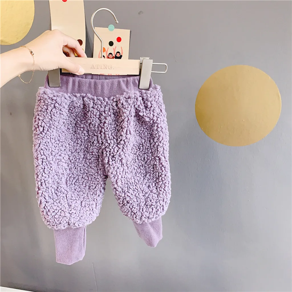 Теплые фланелевые штаны для малышей; пижамы для новорожденных девочек; Штаны для дома; Детские однотонные штаны-шаровары; Зимние флисовые плотные штаны для маленьких девочек - Цвет: Purple