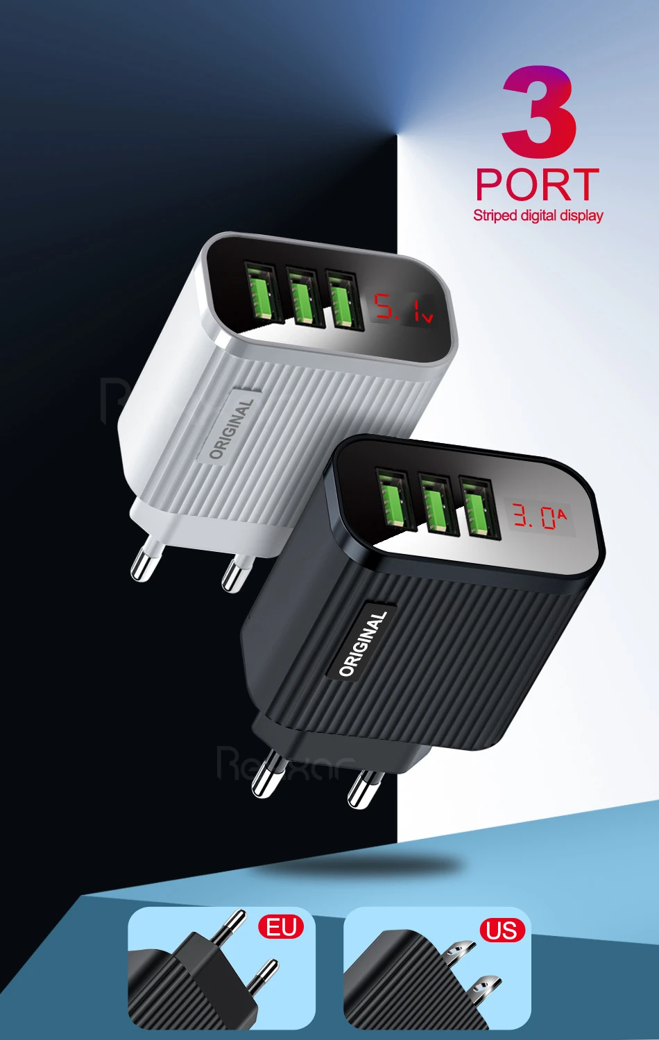 USB зарядное устройство светодиодный цифровой дисплей 3 порта USB зарядное устройство для телефона быстрое дорожное настенное зарядное устройство для iPhone samsung Xiaomi зарядный адаптер EU