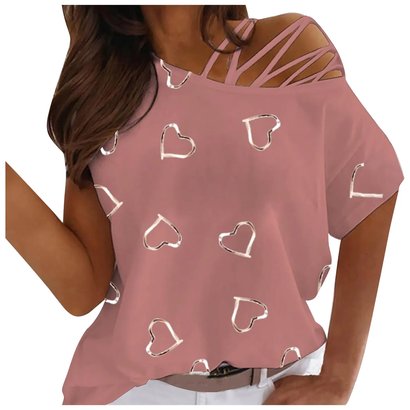 Женская рубашка с круглым вырезом без бретелек коротким рукавом | одежда