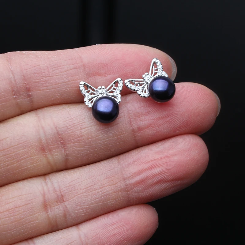 Fashion Natural Freshwater Black Pearl stud Earring Cute animal Jewelry For Women wedding gift