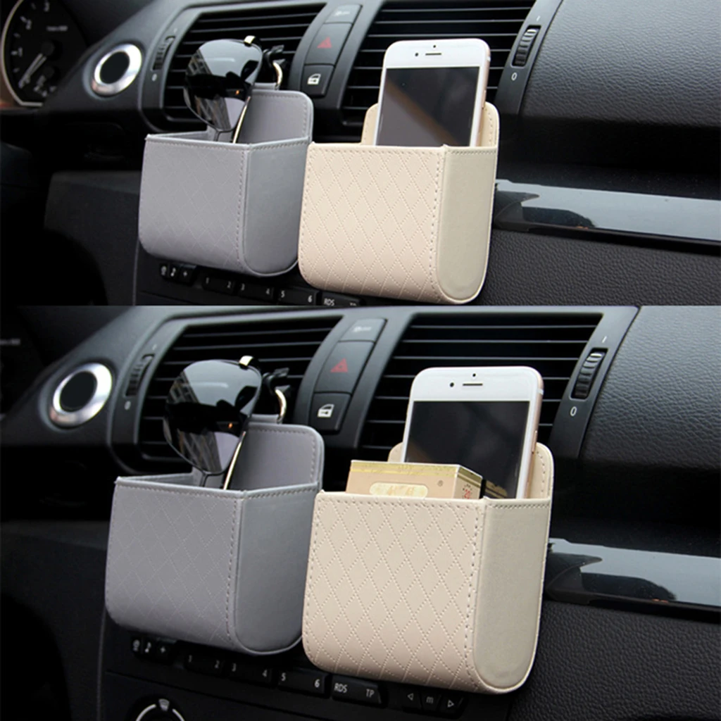 Car Air Vent Outlet Pocket PU Leather Storage Organizer Bag Vehicle Holder