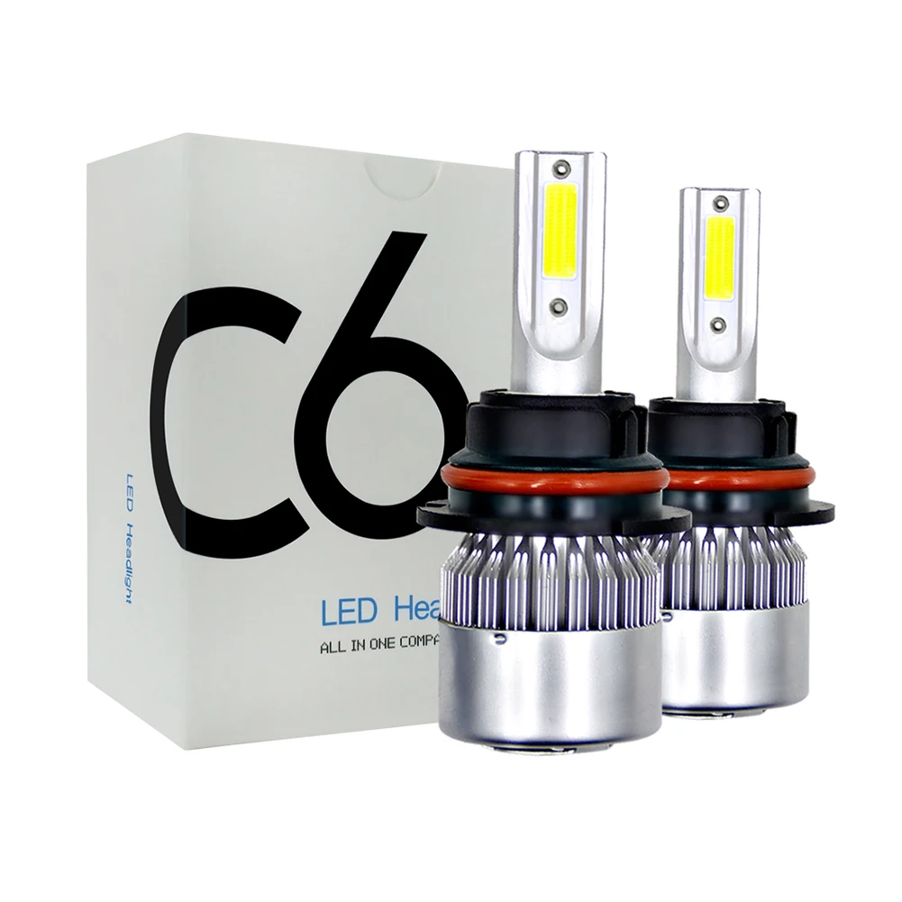 C6 LED Headlight 6000K Full Sealed Waterproof 200m Light Range 2Pcs for HB5 H4 HB2 HB4 H10 HB1 H13 9003 9004 9005 9006 9007 9008