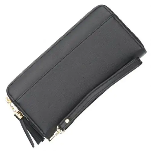 Porte feuille marque de Lux женский кошелек на молнии с кисточками и несколькими отделениями для карт, двойной кошелек, Длинный кошелек, клатчи, рождественские подарки - Цвет: Черный