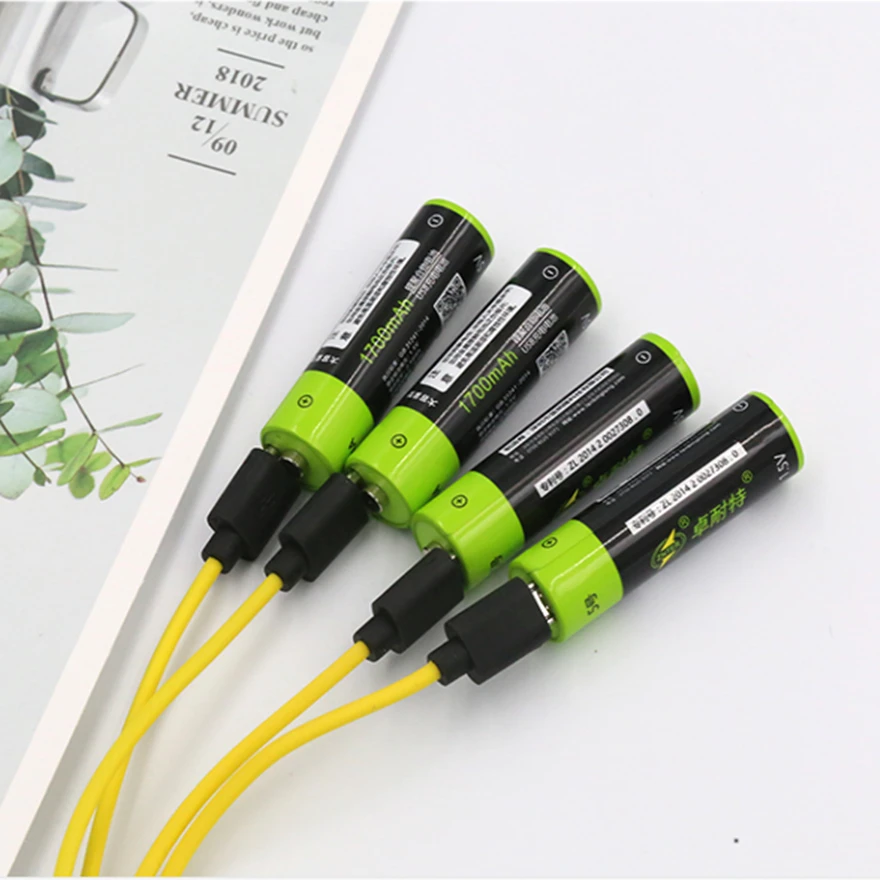 Перезаряжаемая литий полимерная батарея ZNTER 1 5 в AA 1700 мАч USB + Кабель Micro для
