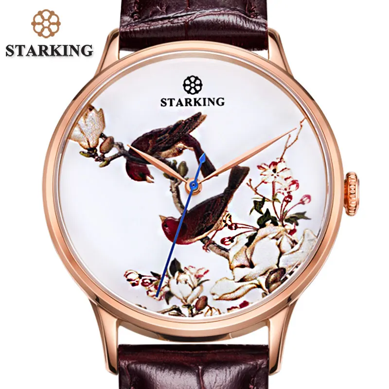 Magpie dial watch STARKING роскошные мужские нарядные часы из розового золота, мужские наручные часы из нержавеющей стали, Ретро Классические Мужские автоматические часы Panske Hodinky - Цвет: Magpie dial watch