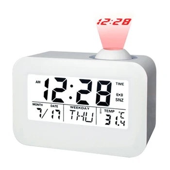 

Digital Voice Timekeeping LED Projection Snooze Alarm Clock with Thermometer Calendar Projector Clock