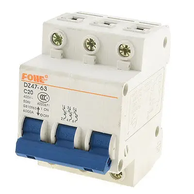 

3.5cm DIN Rail Mounted DZ47-63 C20 AC 400V Three Pole Circuit Breaker