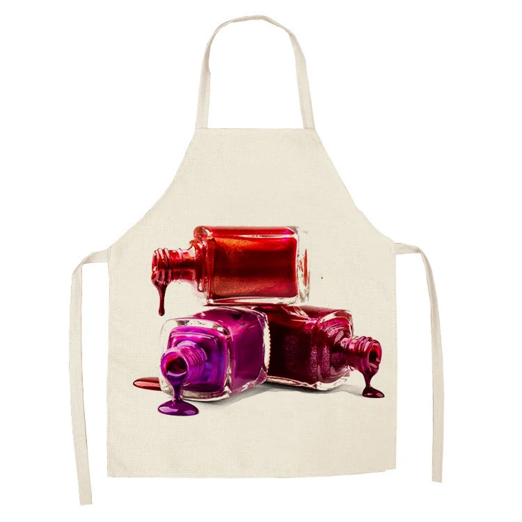 1Pcs Kitchen Apron Colorful Nail Polish women Printed Sleeveless Cotton Linen Aprons for Men Women Home Cleaning Tools 55*68cm