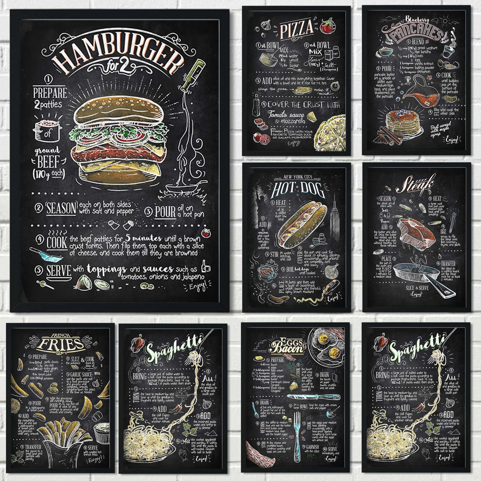 Cantine Fast Food Restaurant Hamburger Frites Hot Dog Pizza Et Autres Pratiques Alimentaires Tableau Noir Craie Dessin Affiche De Decoration Aliexpress