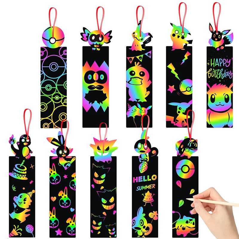 Marcapáginas de dibujos animados para niños, Kit artesanal de manualidades de arcoíris para rascar tarjetas de papel, suministros de fiesta de cumpleaños, decoraciones, 80 Uds.
