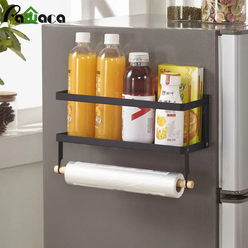 

Fridge Side Magnetic Organizer Paper Towel Holder Folding Refrigerator Shelves Spice Jars Rack Storage Shelf for Kitchen Storage