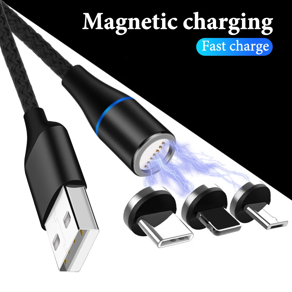 Магнитный кабель Micro USB, магнитный кабель для быстрой зарядки, 3 А, кабель usb type C, 1 м, провод для Android, для мобильного телефона, шнур для быстрой зарядки и передачи данных на телефонах