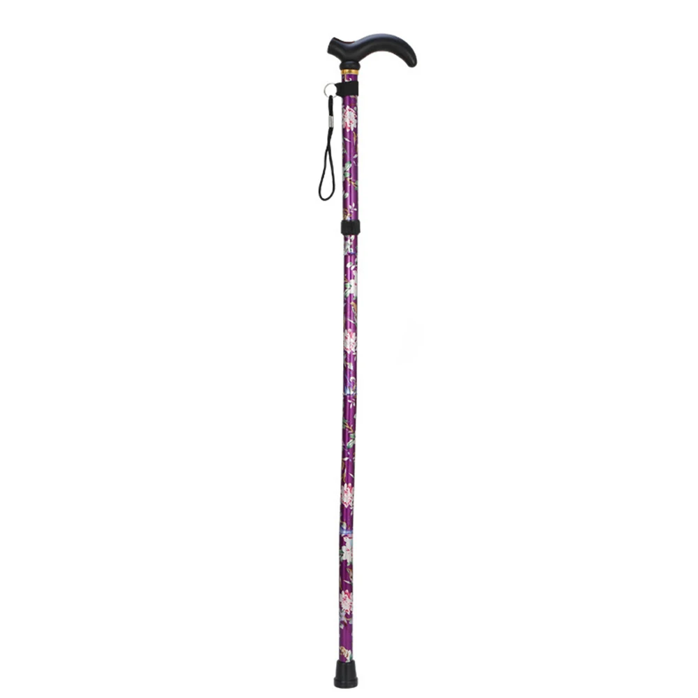 Folding Walking Stick Adjustable Crutches Non Slip Patterned Travel Five-section Printed Cane Sturdy
