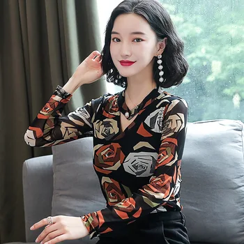 

L Autumn and Winter Printed Gauze Base Shirt 2020 New Style Fashion