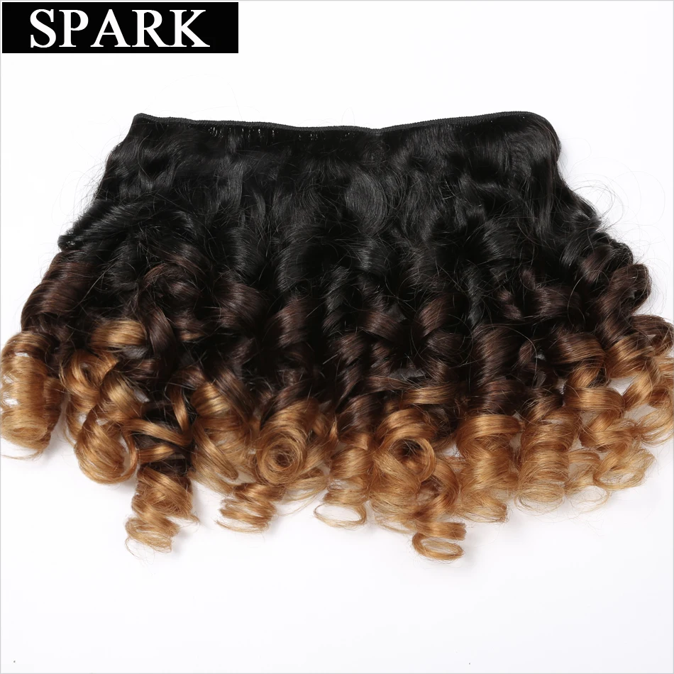 Spark Human Hair Extension Ombre Brazilian Loose Bouncy Curly Hair Bundles 3 Tone Ombre Remy Hair Weave Bundles Black Women L 2